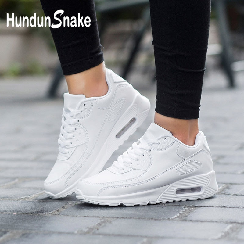 Hundunsnake Leather Women's Sneakers Air Cushion Women's Tennis Sports Shoes Men White Basket Femme 2018 Footwear Krassovki G-28