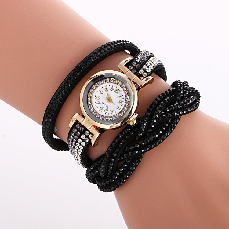 MINHIN Brand Luxury Gold Crystal Rhinestone Bracelet Watch Women Casual Dress Velvet Band Watches Flower Quartz Wristwatches