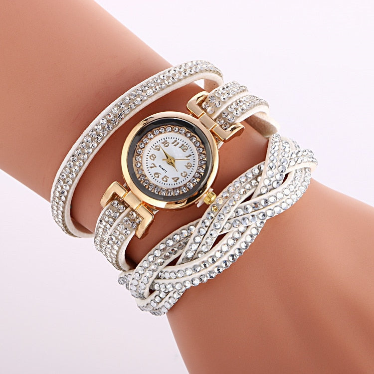 MINHIN Brand Luxury Gold Crystal Rhinestone Bracelet Watch Women Casual Dress Velvet Band Watches Flower Quartz Wristwatches