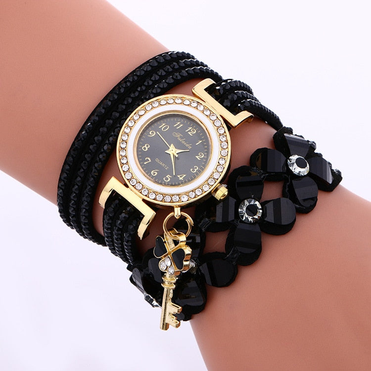 MINHIN Brand Luxury Gold Crystal Rhinestone Bracelet Watch Women Casual Dress Velvet Band Watches Flower Quartz Wristwatches