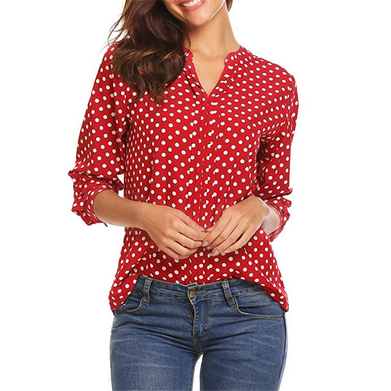 Spring Large Size Women Polka Dot White Black Blouses Long Sleeve V-neck Casual Loose Shirts Fashion Women's Clothing Top 2020