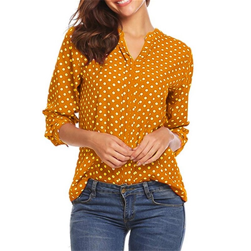 Spring Large Size Women Polka Dot White Black Blouses Long Sleeve V-neck Casual Loose Shirts Fashion Women's Clothing Top 2020