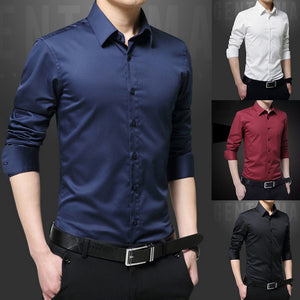 New Men's Shirt Long Sleeve Casual Shirts Men Dress Slim Solid Business Dress Shirt Spring Autumn Men's Dress Shirt With Button