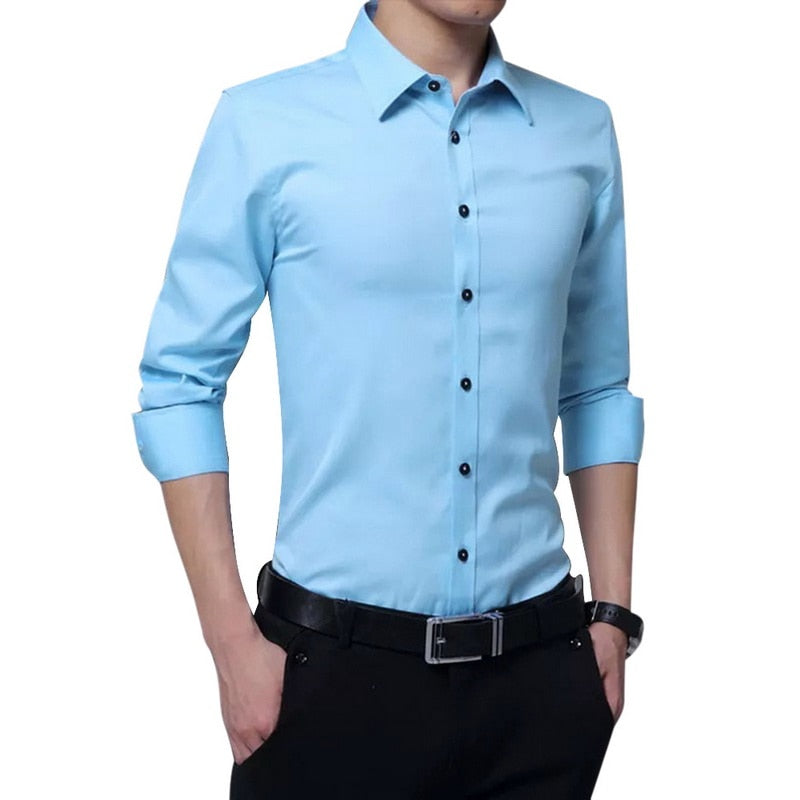 New Men's Shirt Long Sleeve Casual Shirts Men Dress Slim Solid Business Dress Shirt Spring Autumn Men's Dress Shirt With Button