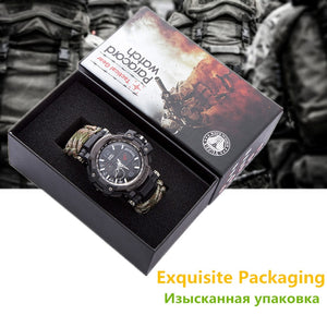 Outdoor Survival Gear Tactical Watch Multi-functional Waterproof 50M Paracord Wristband Watch For Men Camping Hiking Emergency