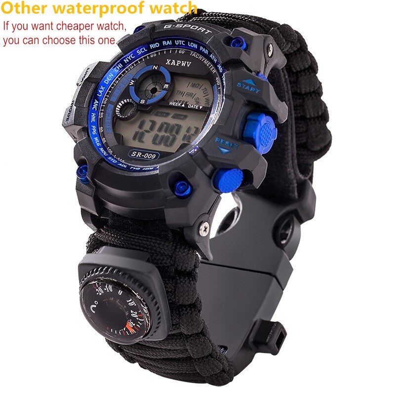 Outdoor Survival Gear Tactical Watch Multi-functional Waterproof 50M Paracord Wristband Watch For Men Camping Hiking Emergency