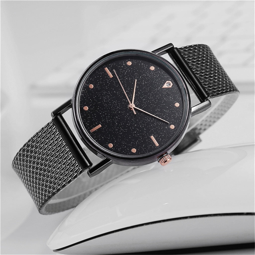 Reloj Mujer Watch Women Fashion Luxury Starry Sky Casual Rose Gold Quartz Wristatch Ladies Clock Simple Dress Gift Montre Femme