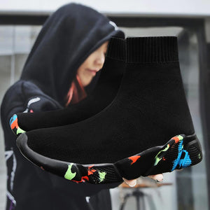 Hundunsnake High Top Krasovki Men Summer Man Sneakers Sock Women Sport Shoes Men Sport Shoes Mens Running Shoes 2019 Black A-199