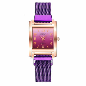 CCQ Women Magnet Buckle Gradient Color Arabic Numbers Watch Luxury Ladies Square Case Shape Quartz Watches Relogio Feminino