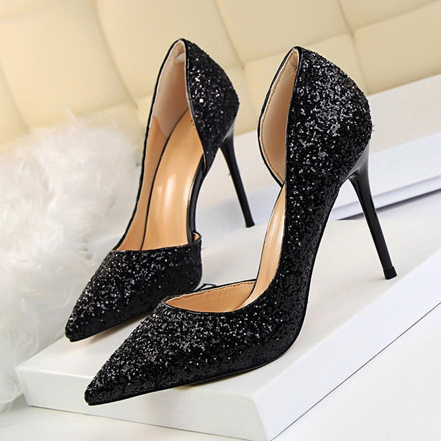 LAKESHI Women Pumps Sexy Wedding Shoes Bling Extreme High Heels Women Heel Shoes Gold Sequins Gradient Stiletto Ladies Shoes