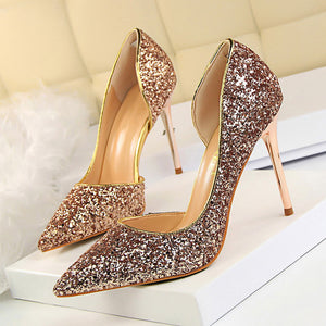 LAKESHI Women Pumps Sexy Wedding Shoes Bling Extreme High Heels Women Heel Shoes Gold Sequins Gradient Stiletto Ladies Shoes