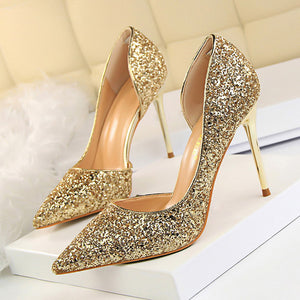 LAKESHI Women Pumps Sexy Wedding Shoes Bling Extreme High Heels Women Heel Shoes Gold Sequins Gradient Stiletto Ladies Shoes