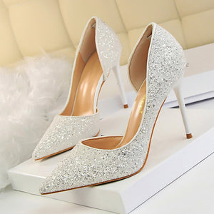 LAKESHI Women Pumps Sexy Wedding Shoes Bling Extreme High Heels Women Heel Shoes Gold Sequins Gradient Stiletto Ladies Shoes