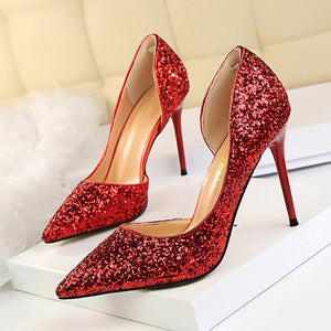 LAKESHI Women Pumps Sexy Wedding Shoes Bling Extreme High Heels Women Heel Shoes Gold Sequins Gradient Stiletto Ladies Shoes