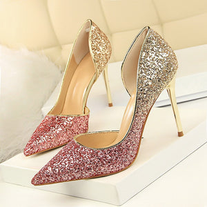 LAKESHI Women Pumps Sexy Wedding Shoes Bling Extreme High Heels Women Heel Shoes Gold Sequins Gradient Stiletto Ladies Shoes