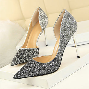 LAKESHI Women Pumps Sexy Wedding Shoes Bling Extreme High Heels Women Heel Shoes Gold Sequins Gradient Stiletto Ladies Shoes