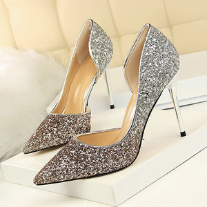 LAKESHI Women Pumps Sexy Wedding Shoes Bling Extreme High Heels Women Heel Shoes Gold Sequins Gradient Stiletto Ladies Shoes