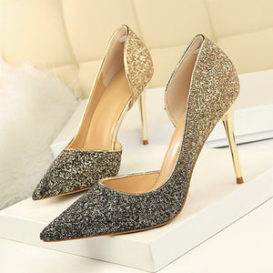 LAKESHI Women Pumps Sexy Wedding Shoes Bling Extreme High Heels Women Heel Shoes Gold Sequins Gradient Stiletto Ladies Shoes