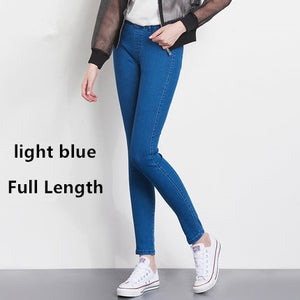 2018 Casual Women Jeans   high waist  Pant Slim Plus Size High Elastic  Denim Trousers for woman black blue 110kg