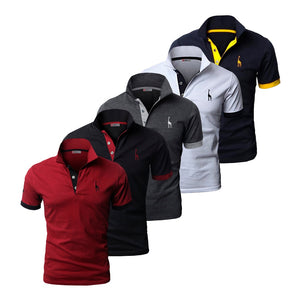 5 Pcs Set Polo Men Solid Slim Fit Short Sleeve Patchwork Cotton Polo Shirt Men Fashion Streetwear