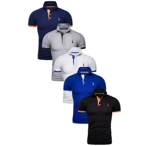 5 Pcs Set Polo Men Solid Slim Fit Short Sleeve Patchwork Cotton Polo Shirt Men Fashion Streetwear