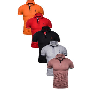 5 Pcs Set Polo Men Solid Slim Fit Short Sleeve Patchwork Cotton Polo Shirt Men Fashion Streetwear