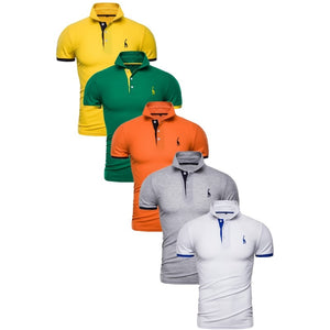 5 Pcs Set Polo Men Solid Slim Fit Short Sleeve Patchwork Cotton Polo Shirt Men Fashion Streetwear