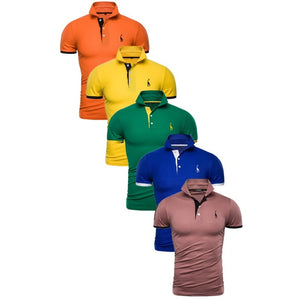 5 Pcs Set Polo Men Solid Slim Fit Short Sleeve Patchwork Cotton Polo Shirt Men Fashion Streetwear