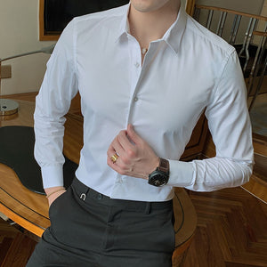 2019 New Fashion Cotton Long Sleeve Shirt Solid Slim Fit Male Social Casual Business White Black Dress Shirt 5XL 6XL 7XL 8XL