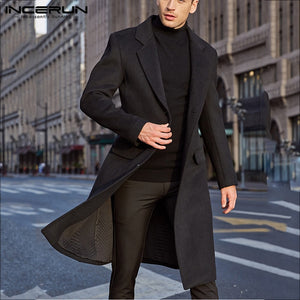 INCERUN Winter Men Coats Warm Fake Wool Jackets Plain Long Sleeve Faux Fleece Streetwear Fashion Men Long Trench Overcoats 2019