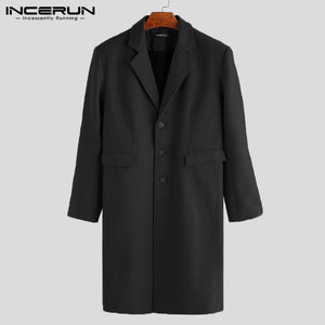 INCERUN Winter Men Coats Warm Fake Wool Jackets Plain Long Sleeve Faux Fleece Streetwear Fashion Men Long Trench Overcoats 2019