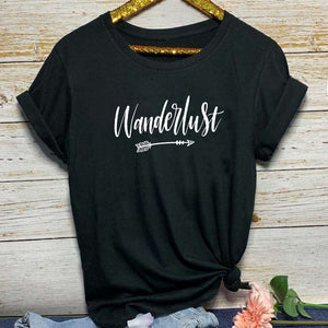 Wanderlust Printed New Arrival Women's Summer Funny Casual 100%Cotton T-Shirt day Travel Shirt Vacation Clothing Adventure shirt