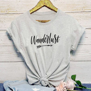 Wanderlust Printed New Arrival Women's Summer Funny Casual 100%Cotton T-Shirt day Travel Shirt Vacation Clothing Adventure shirt