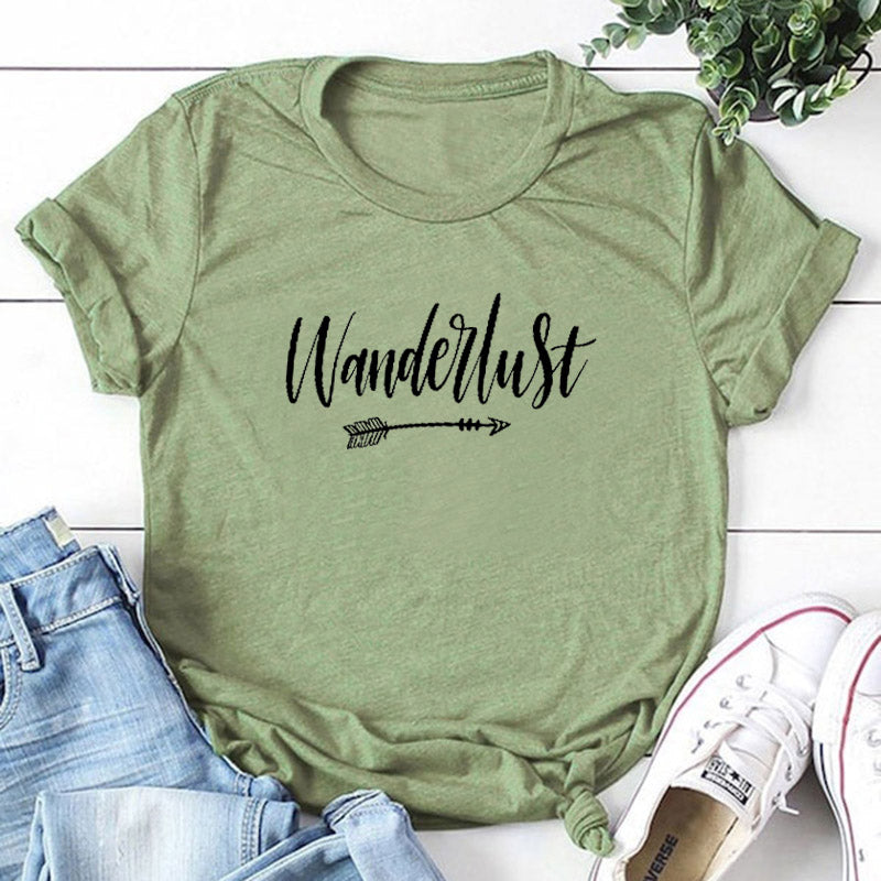 Wanderlust Printed New Arrival Women's Summer Funny Casual 100%Cotton T-Shirt day Travel Shirt Vacation Clothing Adventure shirt