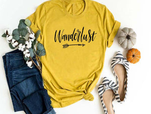 Wanderlust Printed New Arrival Women's Summer Funny Casual 100%Cotton T-Shirt day Travel Shirt Vacation Clothing Adventure shirt