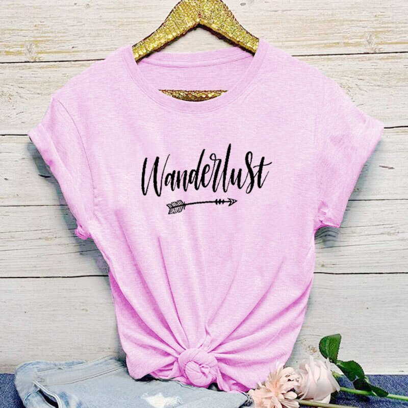 Wanderlust Printed New Arrival Women's Summer Funny Casual 100%Cotton T-Shirt day Travel Shirt Vacation Clothing Adventure shirt