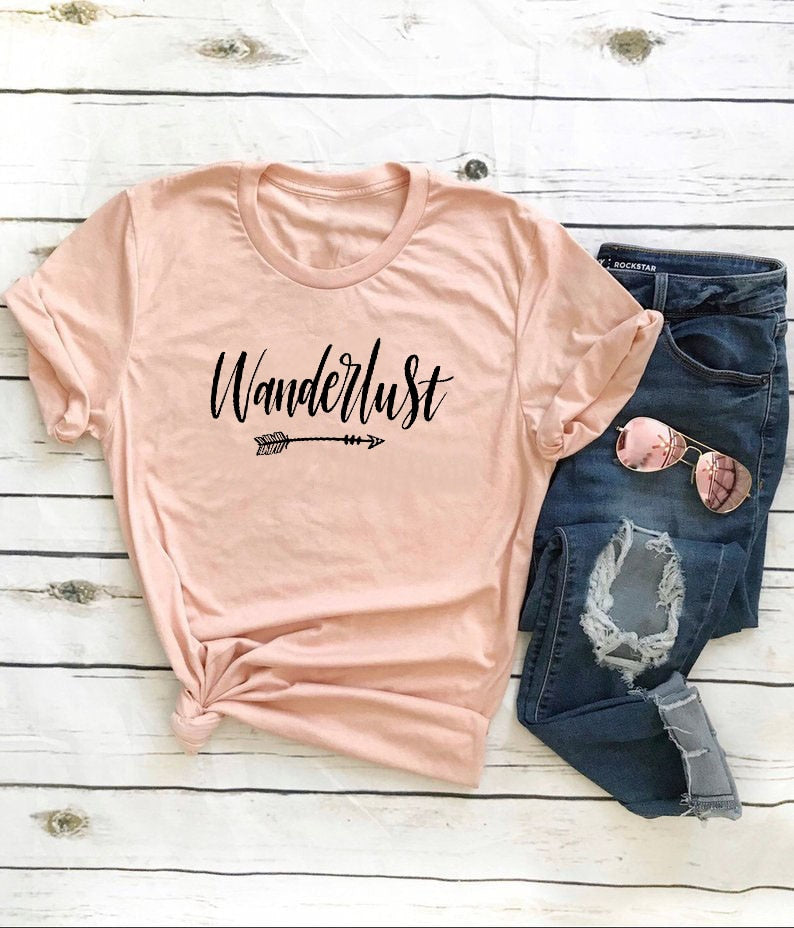 Wanderlust Printed New Arrival Women's Summer Funny Casual 100%Cotton T-Shirt day Travel Shirt Vacation Clothing Adventure shirt