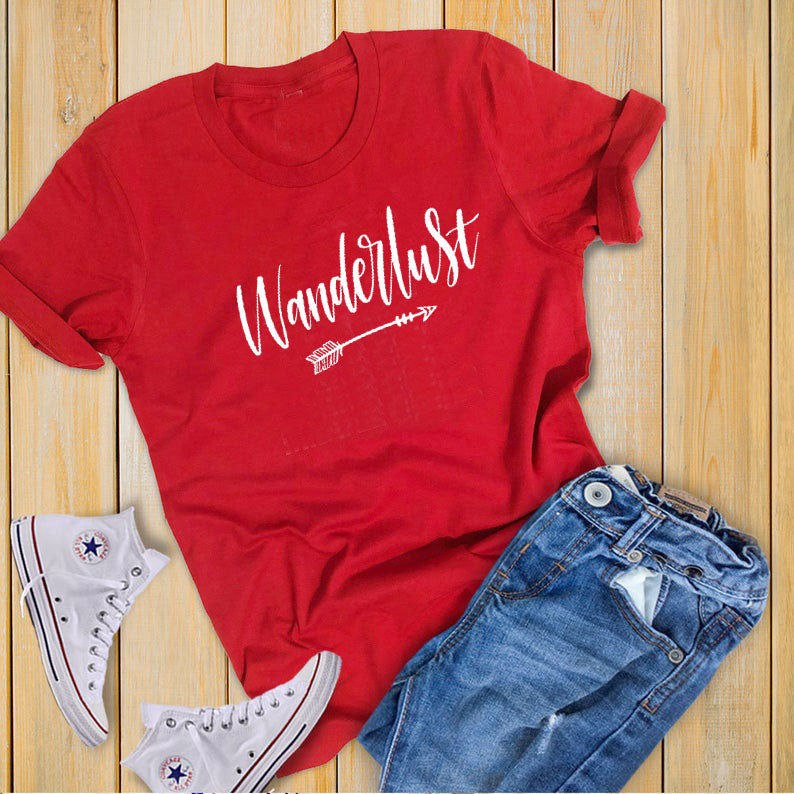 Wanderlust Printed New Arrival Women's Summer Funny Casual 100%Cotton T-Shirt day Travel Shirt Vacation Clothing Adventure shirt