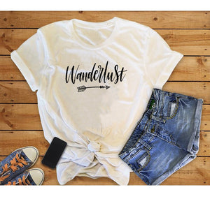 Wanderlust Printed New Arrival Women's Summer Funny Casual 100%Cotton T-Shirt day Travel Shirt Vacation Clothing Adventure shirt