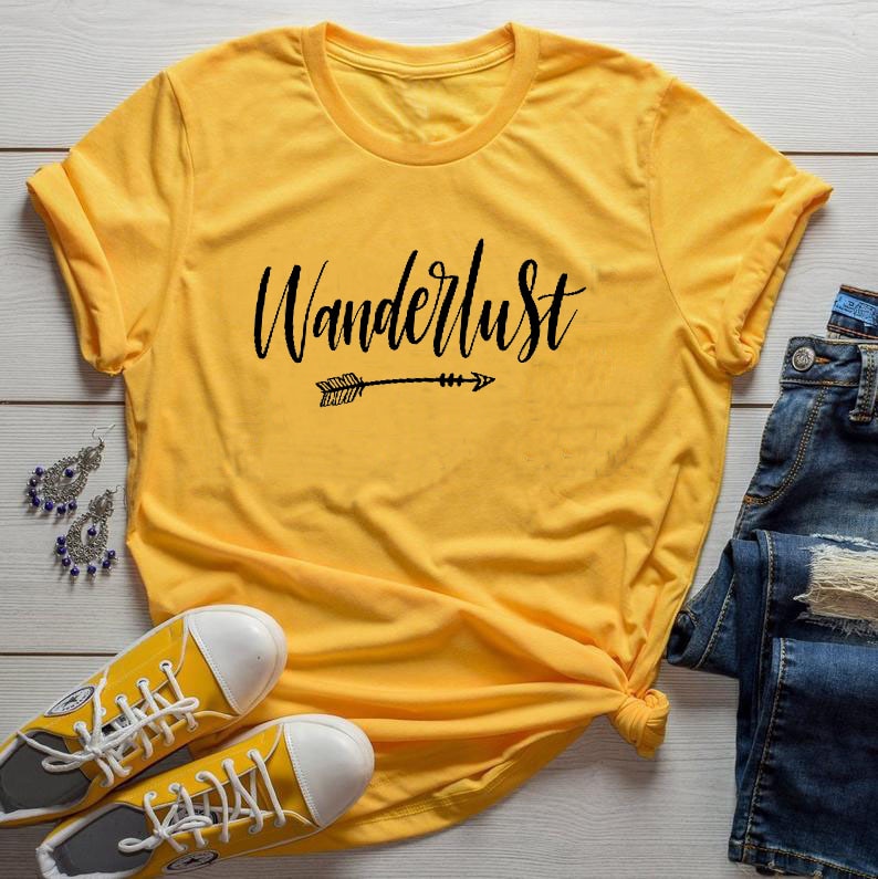 Wanderlust Printed New Arrival Women's Summer Funny Casual 100%Cotton T-Shirt day Travel Shirt Vacation Clothing Adventure shirt