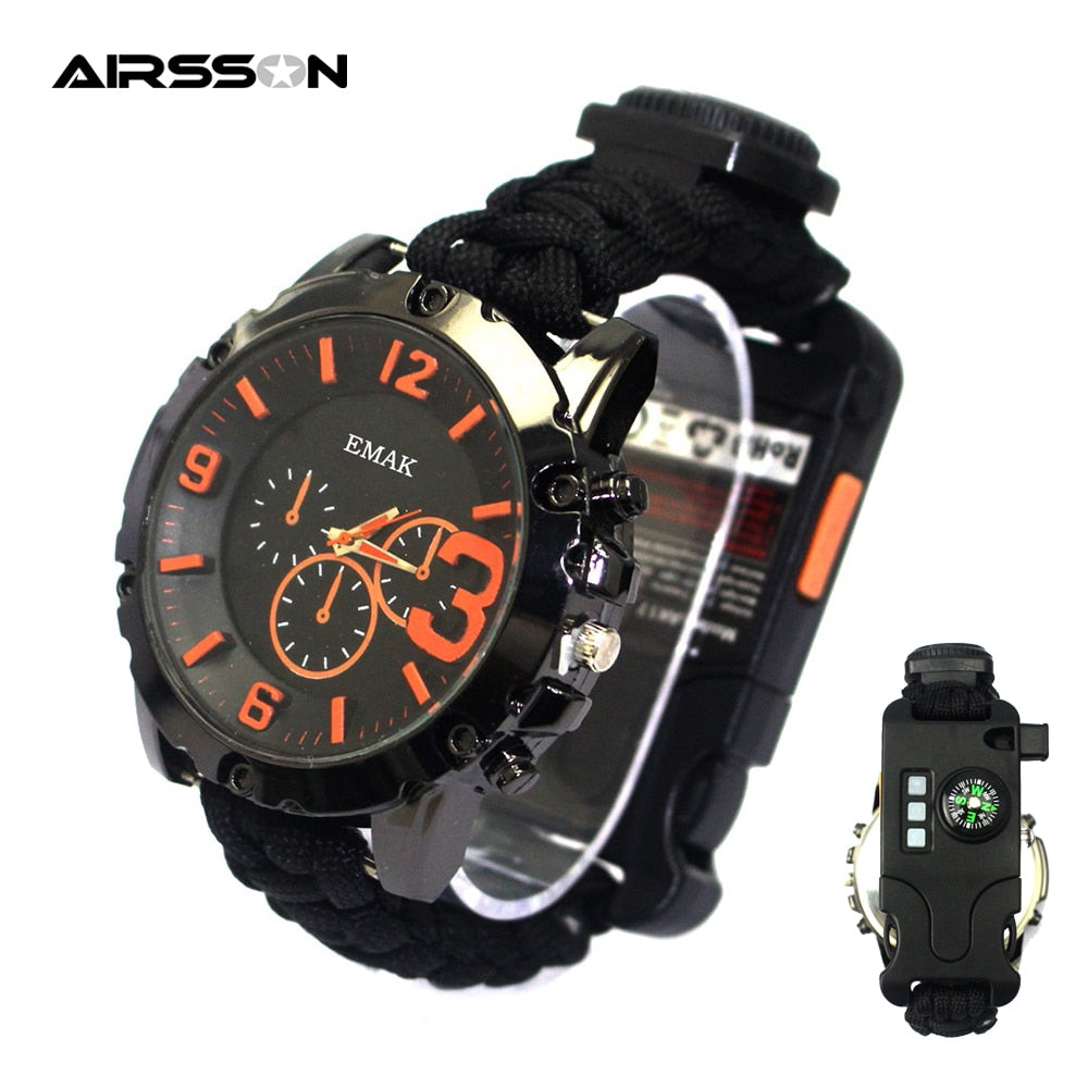 Outdoor Survival Watch Multifunctional Waterproof Military Tactical Paracord Watch Bracelet Camping Hiking Emergency EDC Gear