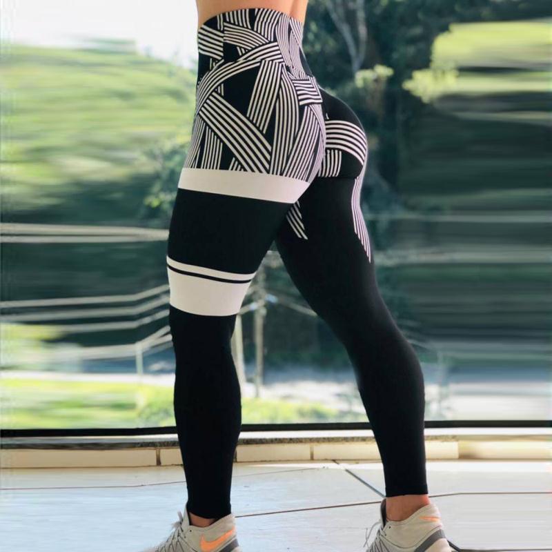 SVOKOR High Waist Leggings Ladies Digital Printing Striped Fitness Leggings Casual Sports Breathable Pants Women's Clothing