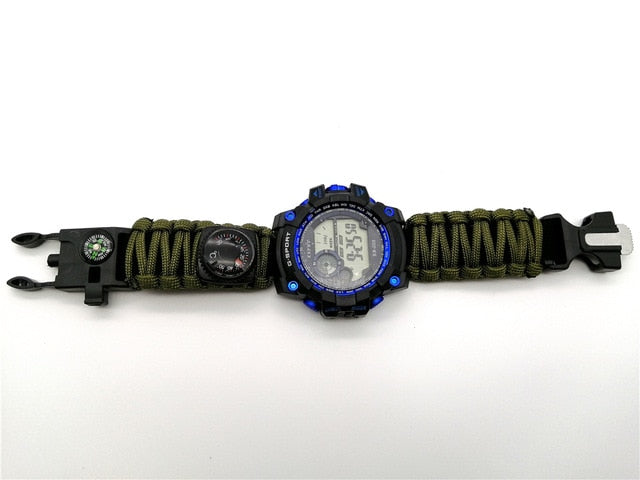 Outdoor Survive Watch Emergency with Night Vision 50M Waterproof Paracord Knife Compass Thermometer Whistles First Aid Kits Hot