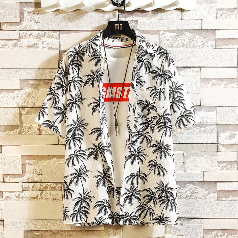 Print Brand Summer Hot Sell Men's Beach Shirt Fashion Short Sleeve Floral Loose Casual Shirts Plus Asian SIZE M-4XL 5XL Hawaiian