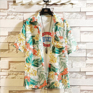 Print Brand Summer Hot Sell Men's Beach Shirt Fashion Short Sleeve Floral Loose Casual Shirts Plus Asian SIZE M-4XL 5XL Hawaiian