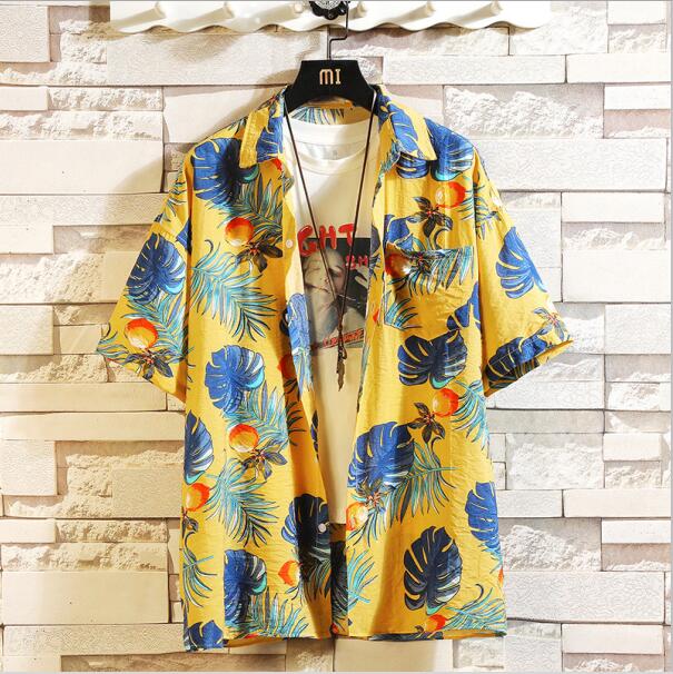 Print Brand Summer Hot Sell Men's Beach Shirt Fashion Short Sleeve Floral Loose Casual Shirts Plus Asian SIZE M-4XL 5XL Hawaiian