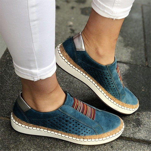 Laamei 2019 Slip On Women Sneakers Shallow Loafers Vulcanized Shoes Breathable Hollow Out Female Casual Flats Ladies Comfortable