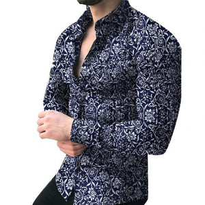 Fashion Shirts For Men Long Sleeve Floral Print Shirt Autumn Shirts Men Dress Camisa Button Lapels Collar Male Turn Down Collar