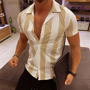 Fashion men striped Shirt Luxury Men's Slim Fit Shirt Short Sleeve Stylish Formal Casual Tee Tops blusa masculina