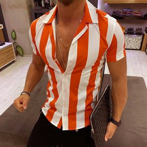 Fashion men striped Shirt Luxury Men's Slim Fit Shirt Short Sleeve Stylish Formal Casual Tee Tops blusa masculina